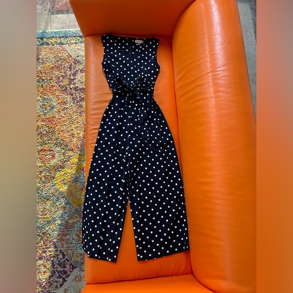 NWT Calvin Klein dark navy polka dot belted wide leg jumpsuit. - Picture 2 of 10